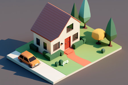 3D house with minimalist architecture rendering digital artの写真素材