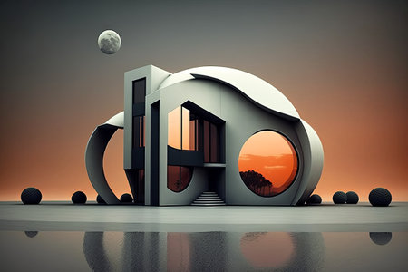 3D house with minimalist architecture rendering digital artの写真素材