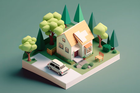 3D house with minimalist architecture rendering digital artの写真素材