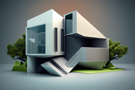 3D house with minimalist architecture rendering digital artの写真素材