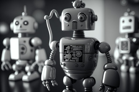 Portrait of two white robots from the frontの写真素材