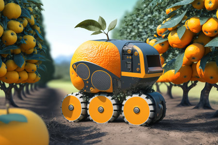 The use of 3D robots in seeding and planting, harvesting, cutting-edge technology.の写真素材