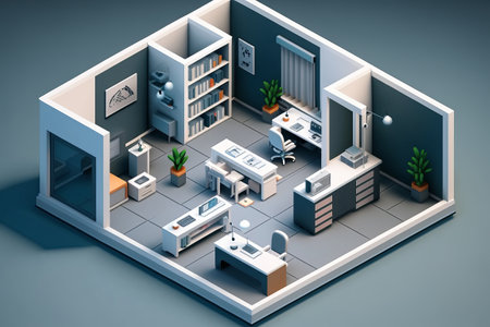 3D room with modern building background in a minimalist kitchen interior.の写真素材