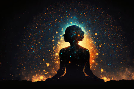 silhouette of stars with abstract space background Mysterious life and life after meditation