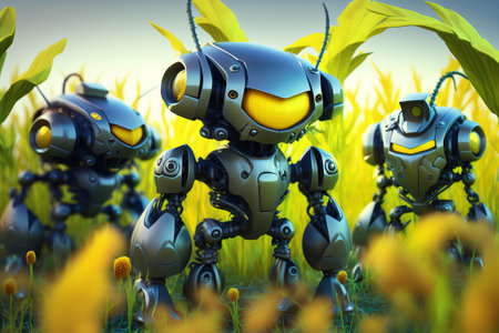 The use of 3D robots in seeding and planting, harvesting, cutting-edge technology.