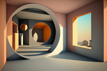 3d modern home interior interior orange room backgroundの写真素材