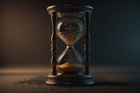 A black hourglass sits on the table in the room.