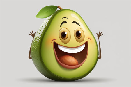 Avocado cartoon character smiling on white backgroundの写真素材