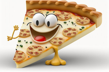 Pizza smile, cute funny illustration of pizza on white backgroundの写真素材