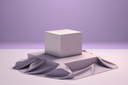 A purple square empty plinth with fabric underneath. Premium plinth for product advertisement. For product presentation.の写真素材