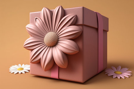 Pink gift box with flowers on pink background Valentine's day