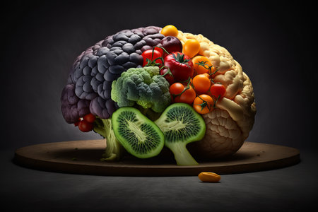 The human brain is made of vegetables and fruits that are created using AI technology, the concept...
