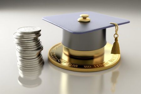 Graduation and coin on white background