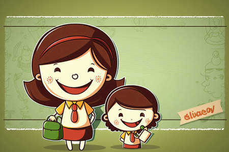 cartoon cute teacher and student happy in the classroomの写真素材