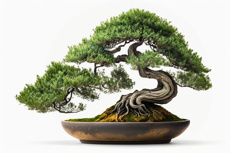 Japanese bonsai tree planted in a container. Beautiful real tree.の写真素材