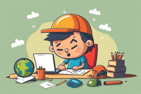 Young man working in front of computer in officeの写真素材