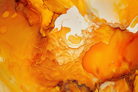 White and orange alcohol ink pattern, translucent background, fluid art, modern translucent...