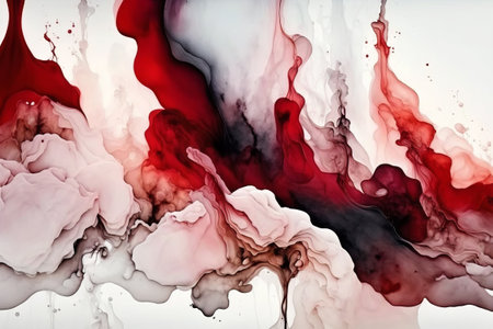 White and red alcohol ink pattern translucent background fluid artの写真素材