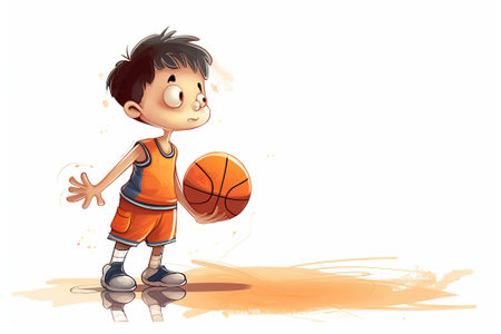 handsome boy playing basketball on white background illustrationの写真素材