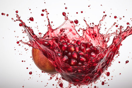 Half pomegranate on dark white background with water splashの写真素材