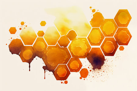 with watercolor illustration honeycomb backgroundの写真素材