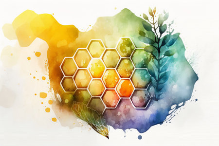 with watercolor illustration honeycomb backgroundの写真素材