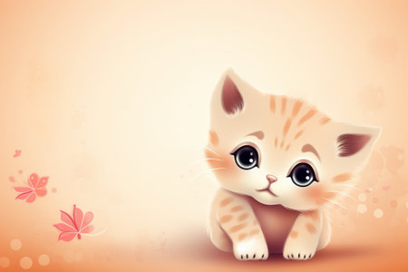 Cute little cat on isolated pink backgroundの写真素材