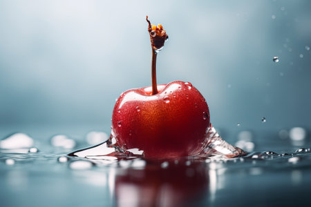 cherry falling into the water splashing illustrationの写真素材