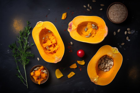 Half Raw Organic Butternut Squash on Stick with Spices