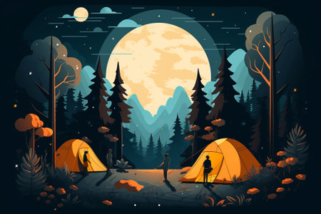 illustration camping in the forest and dancing