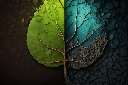 rich environment and arid environment Climate and environment conceptの写真素材