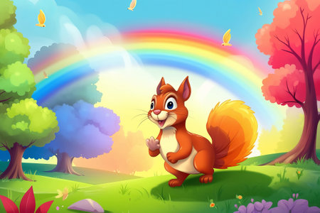 Different pet squirrel cartoon in nature garden illustrationの写真素材