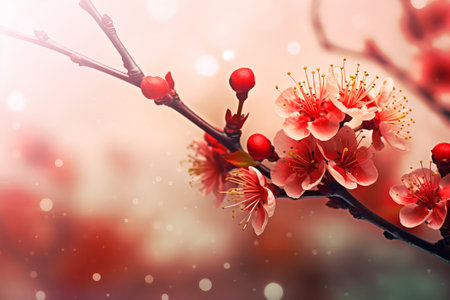 Red flowers of spring in the garden from generative aiの写真素材