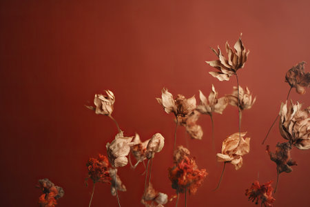 flying dried flowers generative ai illustrationの写真素材