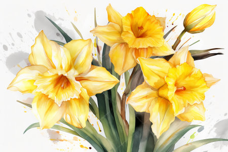 daffodil flower bouquet waterpaint illustration from generative aiの写真素材
