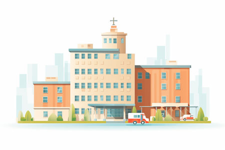 Cute cartoon hospital building on white background generative ai illustrationの写真素材