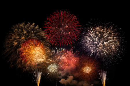 fireworks have started and all kinds of firework illustration from generative aiの写真素材