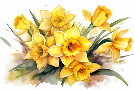 daffodil flower bouquet waterpaint illustration from generative aiの写真素材