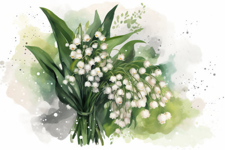 lily of the valley flower bouquet white background illustration from generative aiの写真素材