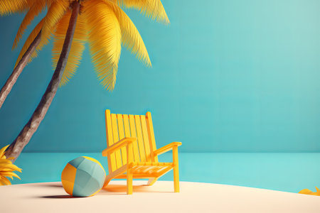 Beach chairs under the coconut trees, virtual 3D render illustration from generative aiの写真素材