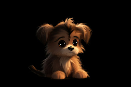 brown puppy on black background illustration from generative aiの写真素材