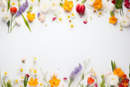 Spring flowers on white paper background illustration from generative aiの写真素材