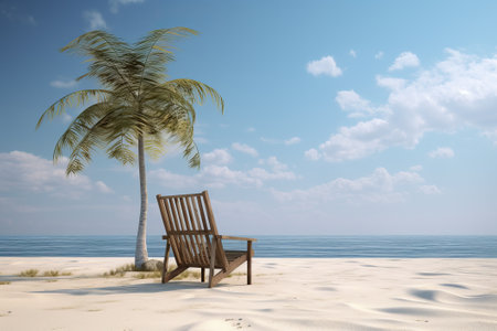 long beach chair under coconut tree illustration from generative aiの写真素材