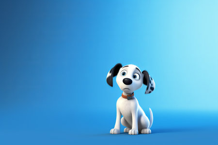 White puppy on blue background illustration from generative aiの写真素材