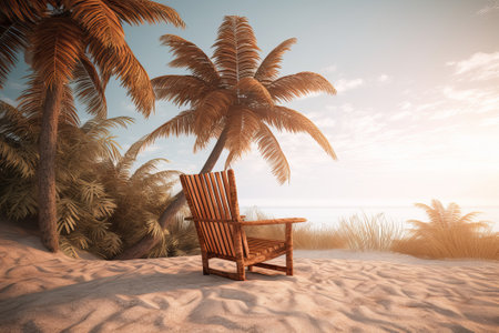 long beach chair under coconut tree illustration from generative aiの写真素材
