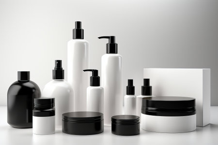 realistic blank label skin care products with black illustration from generative aiの写真素材