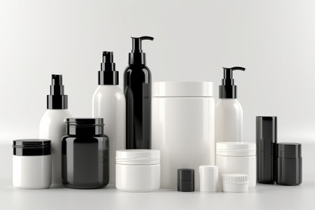 realistic blank label skin care products with black illustration from generative aiの写真素材