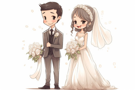 Husband and wife wedding ceremony illustration from generative aiの写真素材