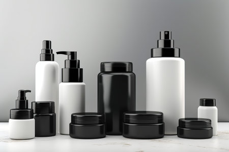 realistic blank label skin care products with black illustration from generative aiの写真素材