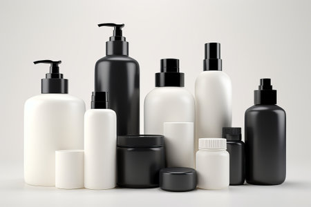 realistic blank label skin care products with black illustration from generative aiの写真素材